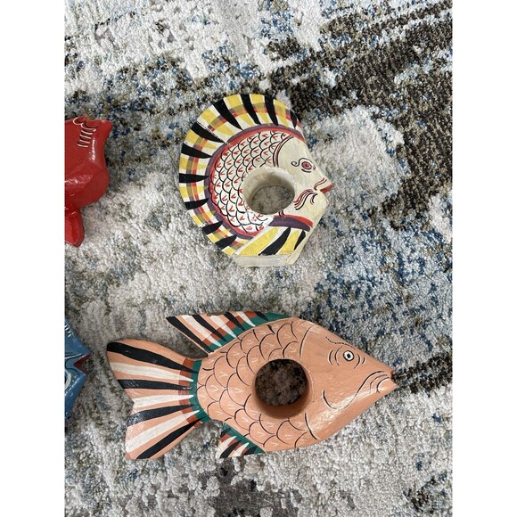 Set of 6 Wooden Hand Painted Napkin Ring Fish Tropical Island Beach Summer Ocean - Picture 4 of 8